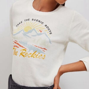 Back When x Anthropologie Thermal Rockies Graphic Top ivory tee women's medium M